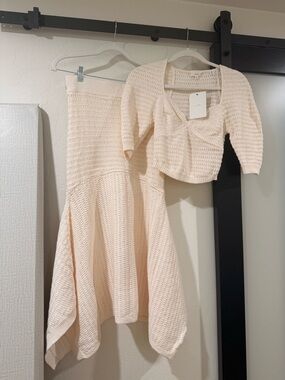 A.L.C. Cream Textured Knit Midi Skirt